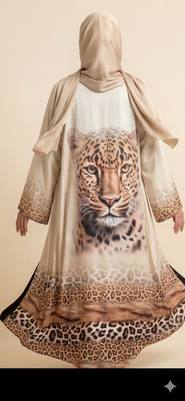 Elegant Tiger-Patterned Kimono Abaya
