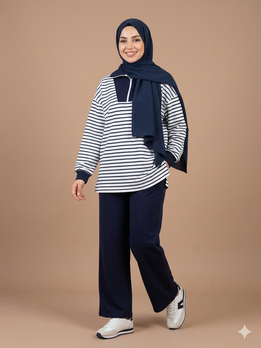 Wide-Striped Navy Blue set
