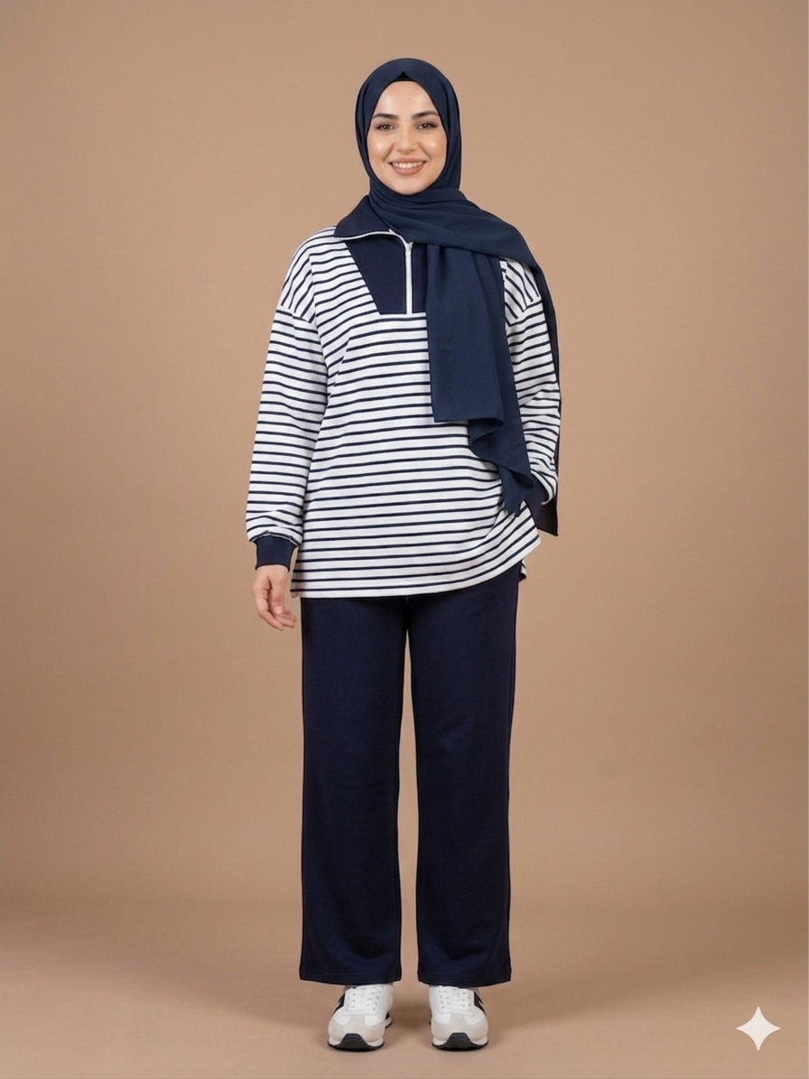 Wide-Striped Navy Blue set