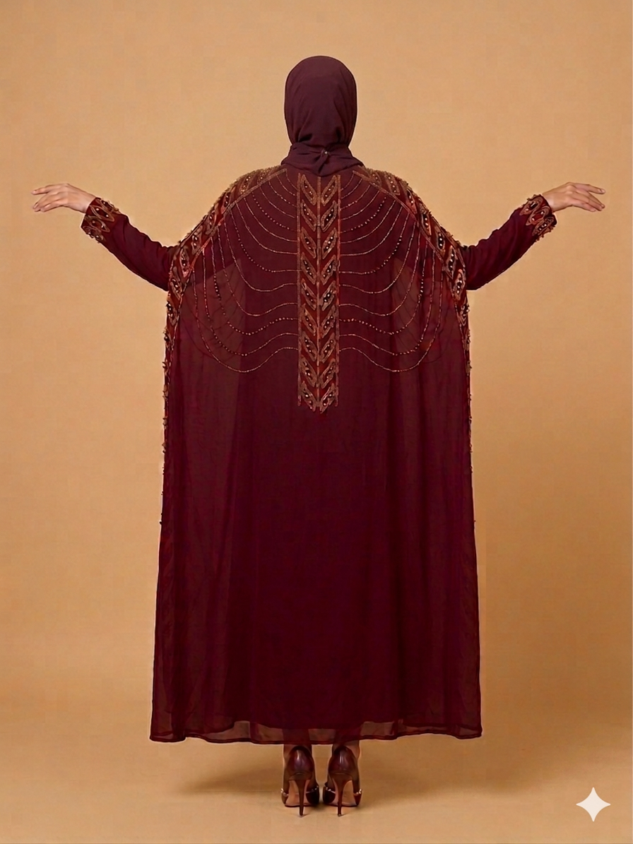 A majestic burgundy evening dress