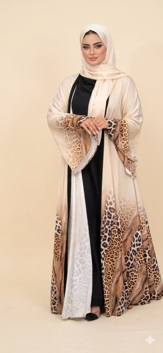 Elegant Tiger-Patterned Kimono Abaya
