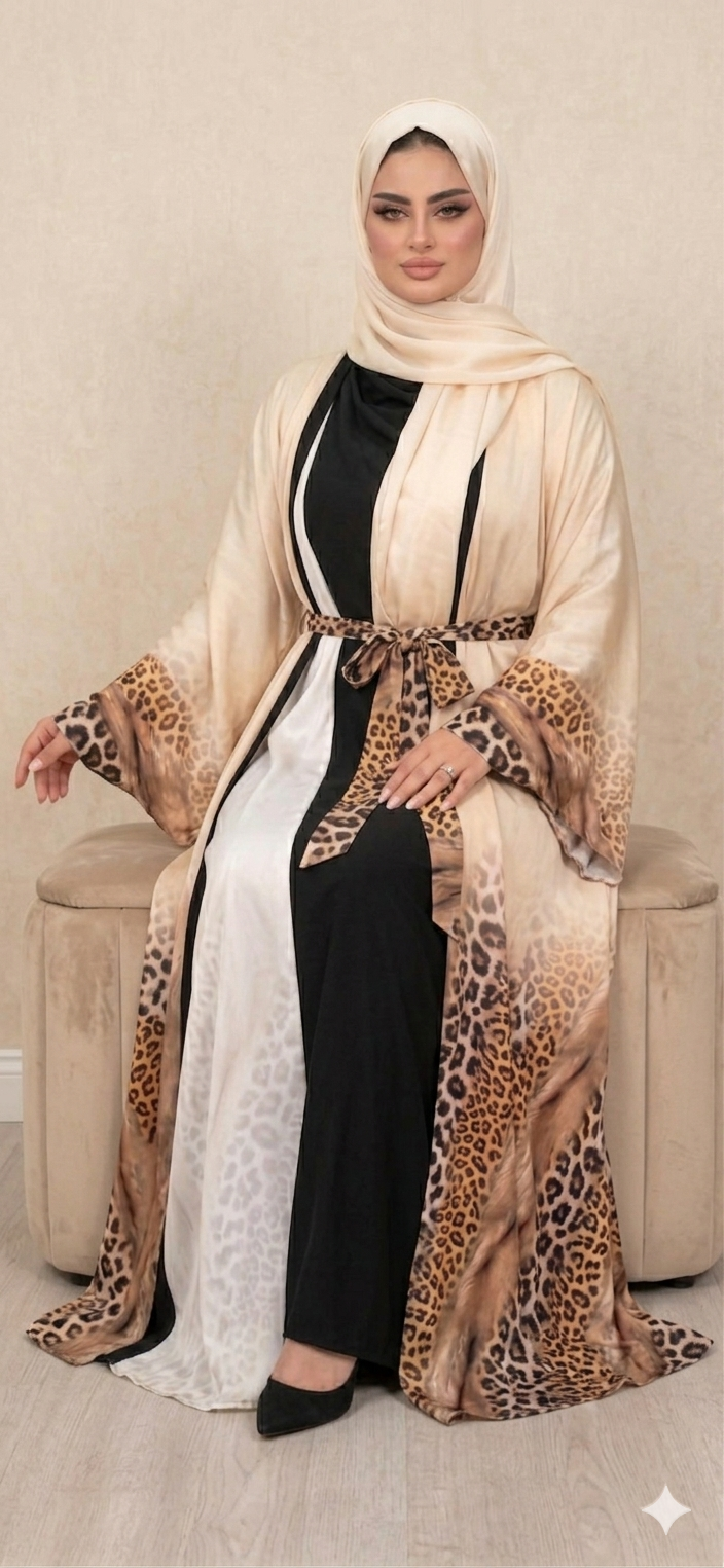 Elegant Tiger-Patterned Kimono Abaya