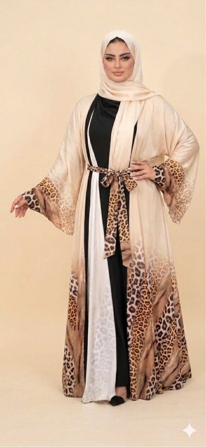 Elegant Tiger-Patterned Kimono Abaya